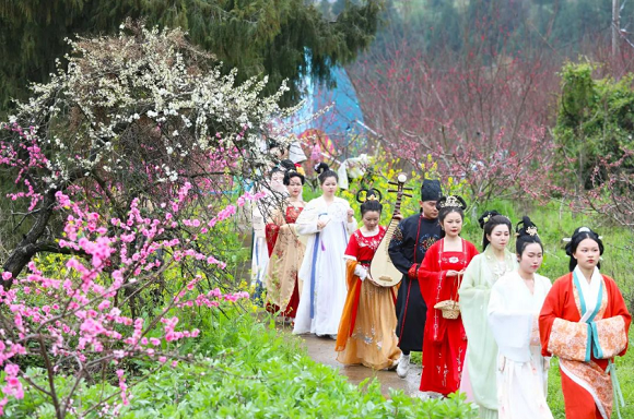 汉服爱好者置身花海。梁平区融媒体中心供图 华龙网发