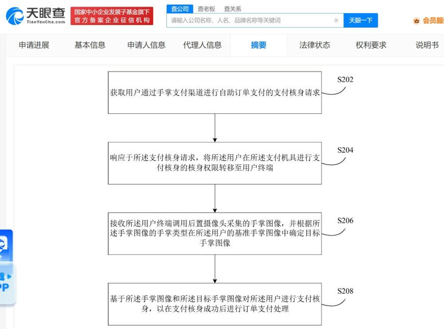 支付宝申请的“基于手掌的支付处理方法及装置”专利公布