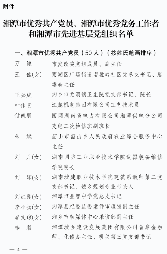 湘潭市表彰一批“两优一先”先进