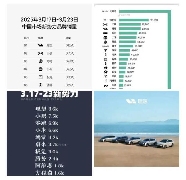 新势力3月第3周销量榜：禁发周榜理想不服！无人过万，价格战凶猛