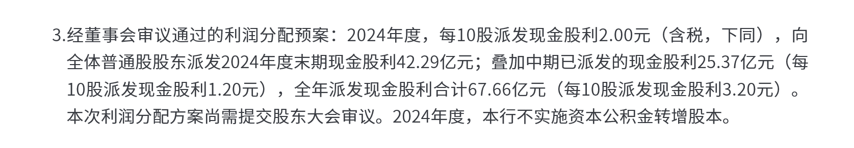 北京银行2024年实现归母净利润258.31亿元，拟每10股派发现金股利2元