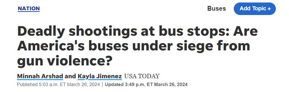 美媒：美国公交车枪支事件频发 公交安全引发民众担忧